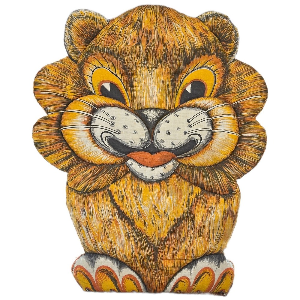 Vintage Richard‎ The Lion Throw Pillow Cut & Sew 1960's Cartoon Big Eyes 15"